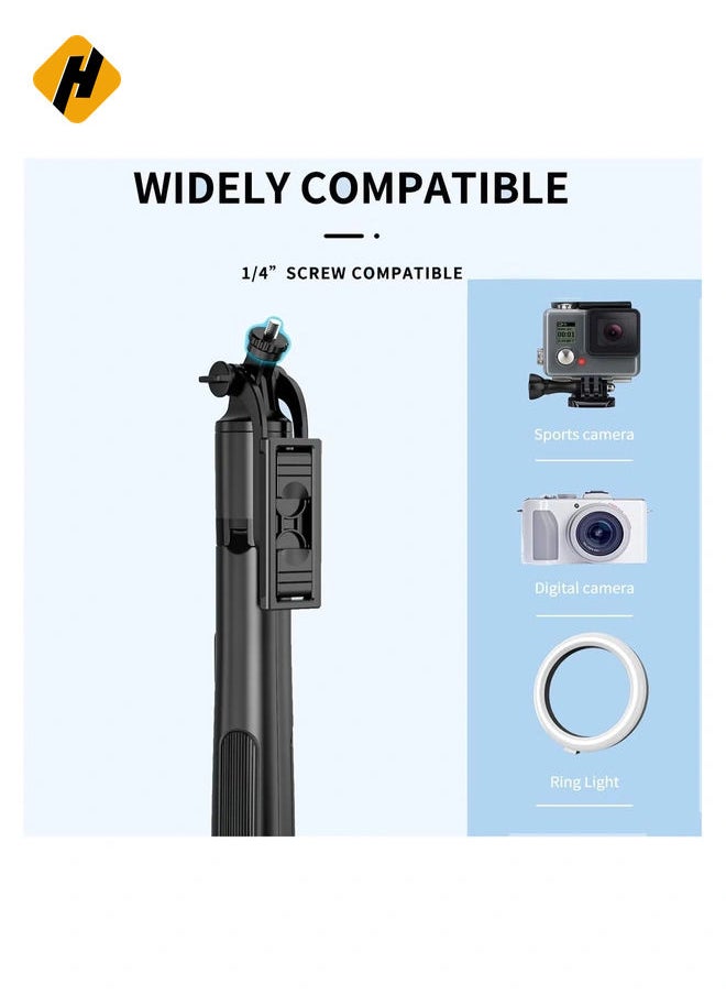 Long Selfie Stick,Reinforced Tripod Stand Upto 61 inch/156cm,Multi-function Bluetooth Selfie Stick with 1/4 Screw Compatible with Mobile Phone Camera for YouTube Photo Live Stream