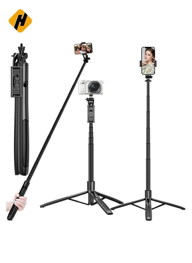 Long Selfie Stick,Reinforced Tripod Stand Upto 61 inch/156cm,Multi-function Bluetooth Selfie Stick with 1/4 Screw Compatible with Mobile Phone Camera for YouTube Photo Live Stream