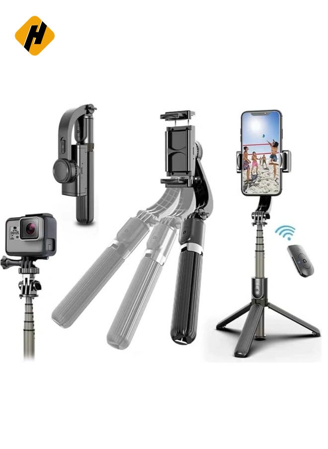 Selfie Stick Gimbal Stabilizer, 360° Rotation Tripod with Wireless Remote, Portable Phone Holder, Auto Balance 1-Axis Gimbal for Smartphones Tiktok Vlog Youtuber Live Video Record(Q08 Black)