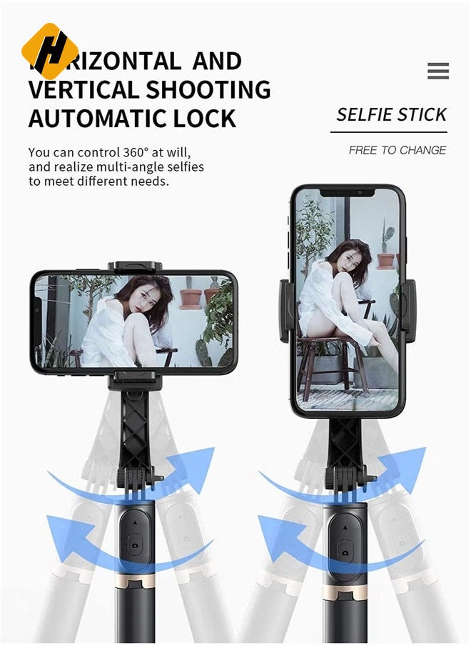 Selfie Stick Gimbal Stabilizer, 360° Rotation Tripod with Wireless Remote, Portable Phone Holder, Auto Balance 1-Axis Gimbal for Smartphones Tiktok Vlog Youtuber Live Video Record(Q08 Black)