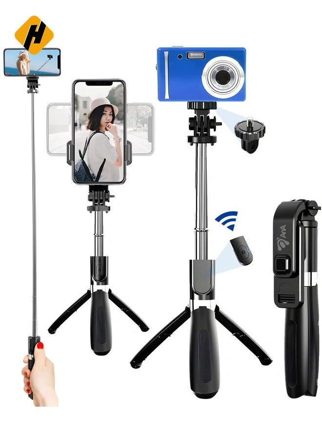 Selfie Stick Tripod Bluetooth remote, Extendable 1m Telescopic Selfie Stick, Handheld Tripod, Wireless Remote compatible with iPhone 12/Xs/iPhone 8/iPhone 11/11pro, Galaxy S10/S9 Plus/S8/Note8