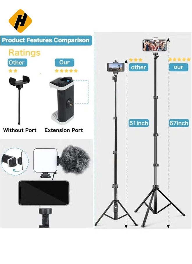 Selfie Stick,Phone Tripod Stand with Remote, Cell Phone Stand Tripod with Phone Holder for Vlogging