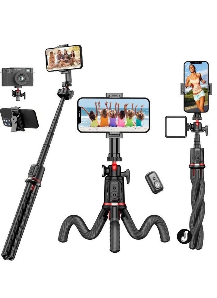 Flexible Phone Tripod Selfie Stick – Octopus Camera Stand with Remote, 360° Rotation, Extendable & Portable for iPhone & Android Video Recording