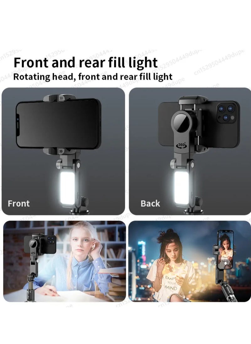 Gimbal Stabilizer Selfie Stick Tripod with Fill Light – 3-Axis Stabilization for iPhone, Cell Phones & Smartphones, Ideal for Vlogs & Live Streams
