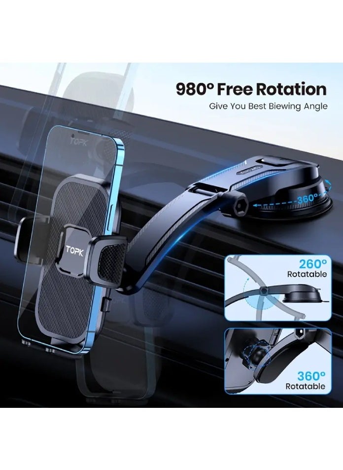 TOPK D38-C Car Phone Holder Mount, Upgraded Adjustable Horizontally And Vertically Cell Phone Holder For Car Dashboard Compatible With All Phones