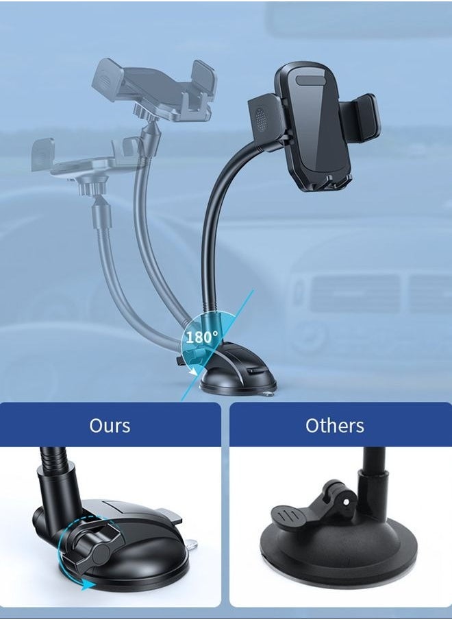 Long Arm Car Phone Holder Dashboard Windshield Air Vent Car Phone Mount Anti Shake Strong Suction Car Mobile Holder Rotatable Car Phone Stand Cell Phone Holder for Car with Air Vent Clip For All Phone