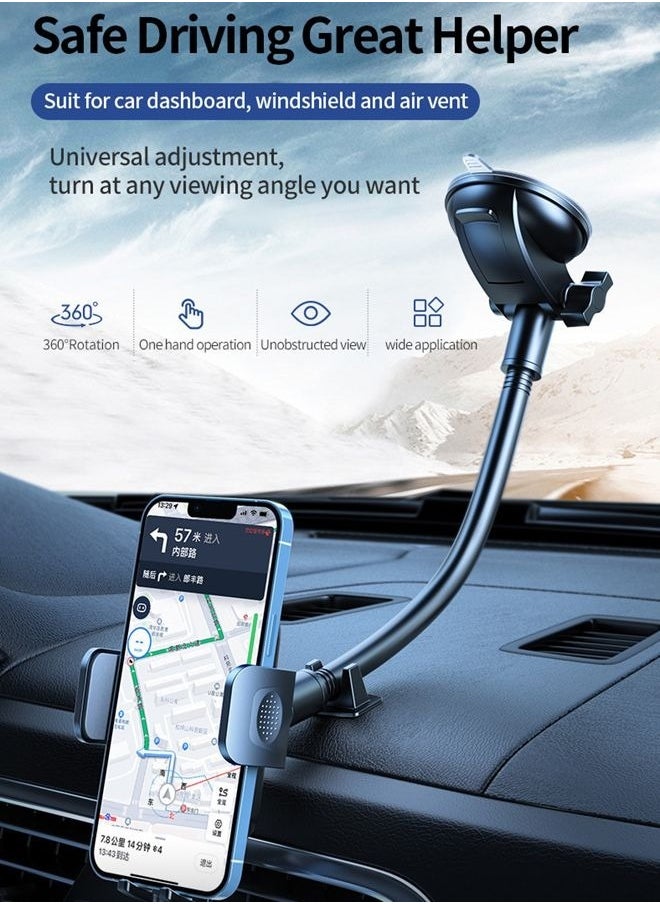 Long Arm Car Phone Holder Dashboard Windshield Air Vent Car Phone Mount Anti Shake Strong Suction Car Mobile Holder Rotatable Car Phone Stand Cell Phone Holder for Car with Air Vent Clip For All Phone