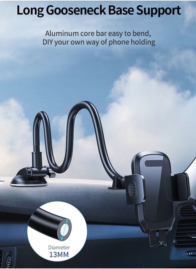 Long Arm Car Phone Holder Dashboard Windshield Air Vent Car Phone Mount Anti Shake Strong Suction Car Mobile Holder Rotatable Car Phone Stand Cell Phone Holder for Car with Air Vent Clip For All Phone