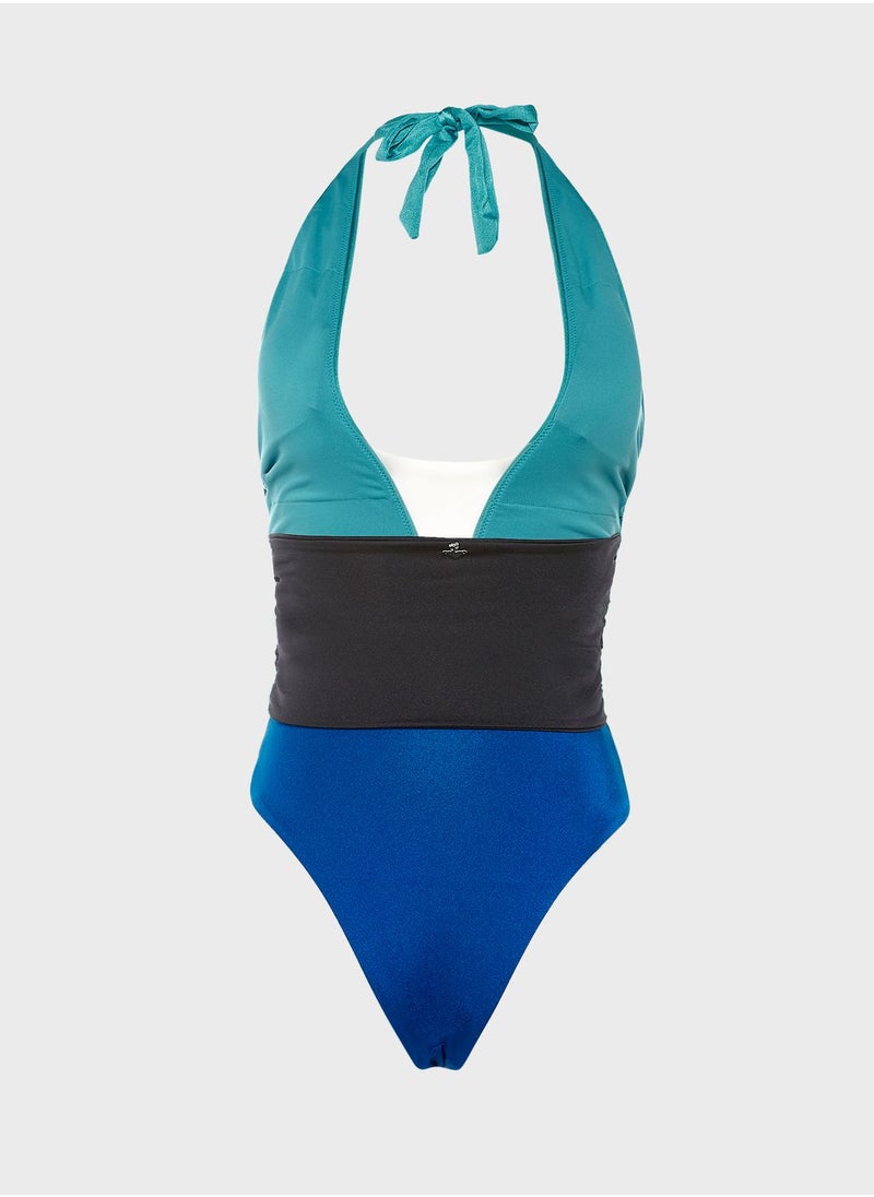 Colorblock Plunge Swimsuit