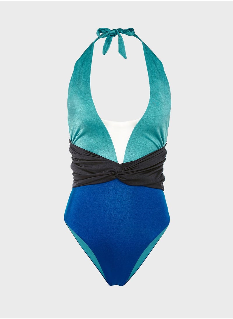 Colorblock Plunge Swimsuit