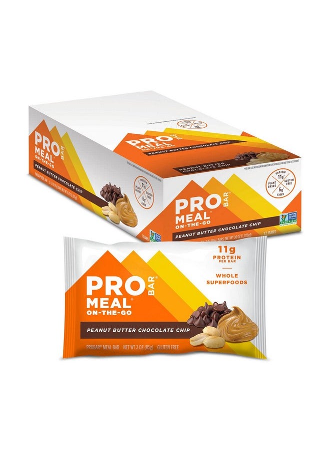 Meal Bar Peanut Butter Chocolate Chip Nongmo Glutenfree Healthy Plantbased Whole Food Ingredients Natural Energy (12 Count)