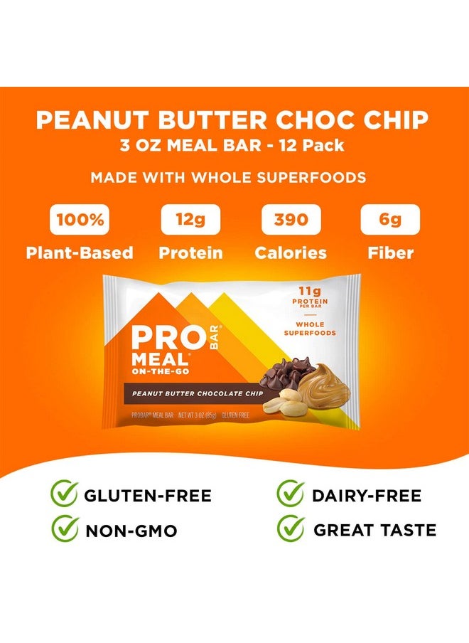 Meal Bar Peanut Butter Chocolate Chip Nongmo Glutenfree Healthy Plantbased Whole Food Ingredients Natural Energy (12 Count)