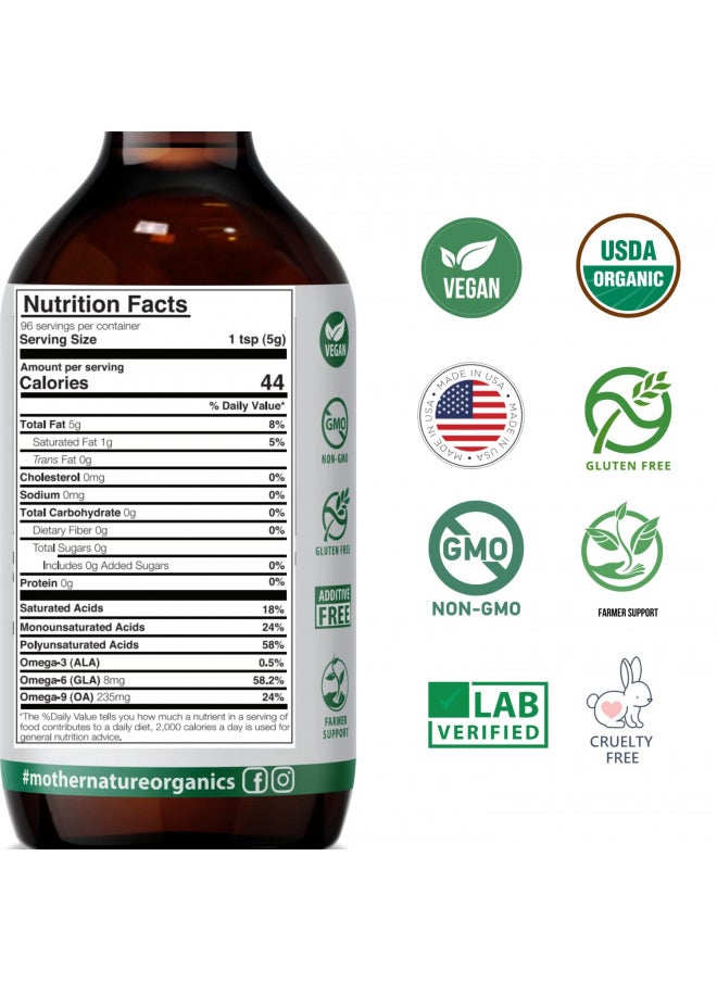 Mother Nature Orgnics Black Seed Oil, USDA Organic Certified, Cold Pressed, Unrefined, Vegan, Nigella Sativa, High TQ, Great for Joint Pain, Immune Support, Hair Growth (16oz)