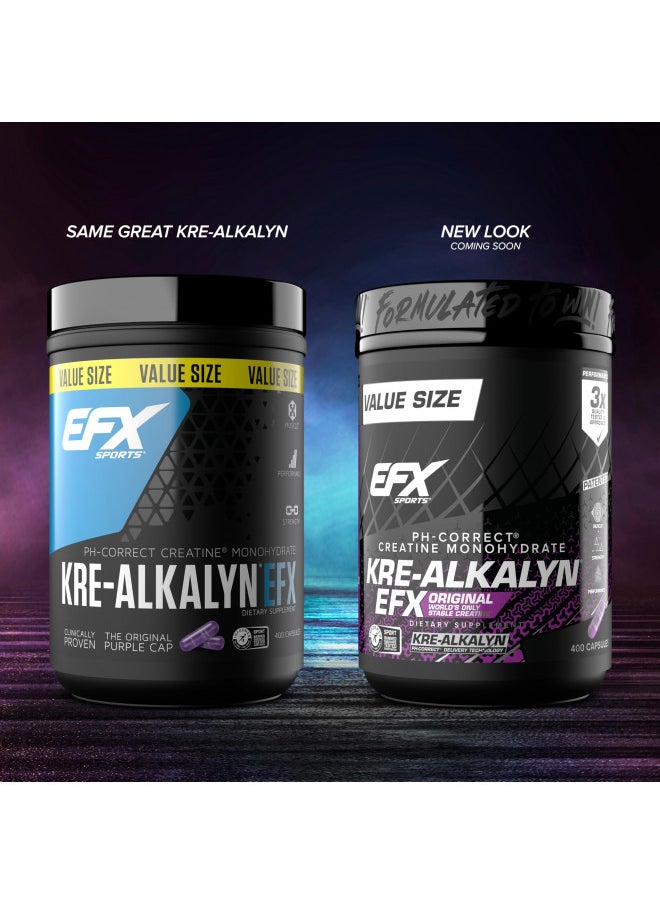 EFX Sports Kre-Alkalyn EFX | pH Correct Creatine Monohydrate Pill Supplement | Strength, Muscle Growth & Performance | 200 Servings, 400 Capsules