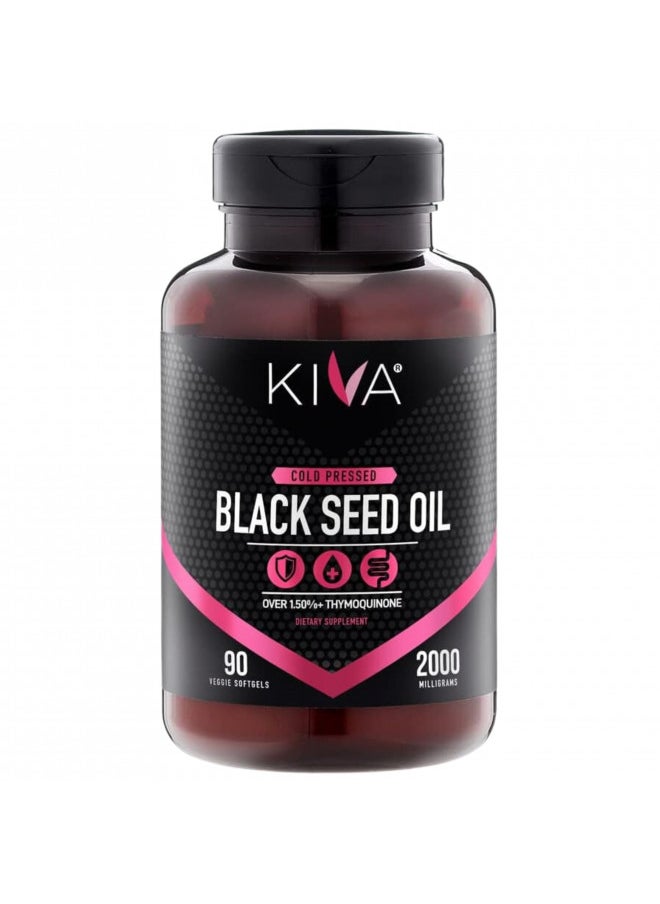 Kiva Black Seed Oil Softgel Capsules | 2000 mg per Serving | 1.5%+ High Thymoquinone (TQ) | 100% Pure Cold-Pressed Nigella Sativa | Raw | Vegan