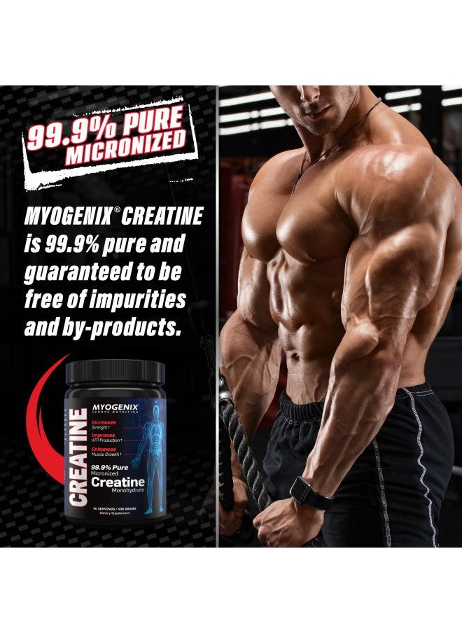 Myogenix Creatine Monohydrate for Muscle Growth Creatine Monohydrate Powder, Nutritional Supplement to Increase Strength, Improves ATP Production, Pure Creatine Powder (80 Servings/400G)