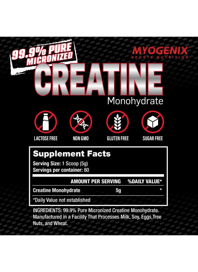 Myogenix Creatine Monohydrate for Muscle Growth Creatine Monohydrate Powder, Nutritional Supplement to Increase Strength, Improves ATP Production, Pure Creatine Powder (80 Servings/400G)