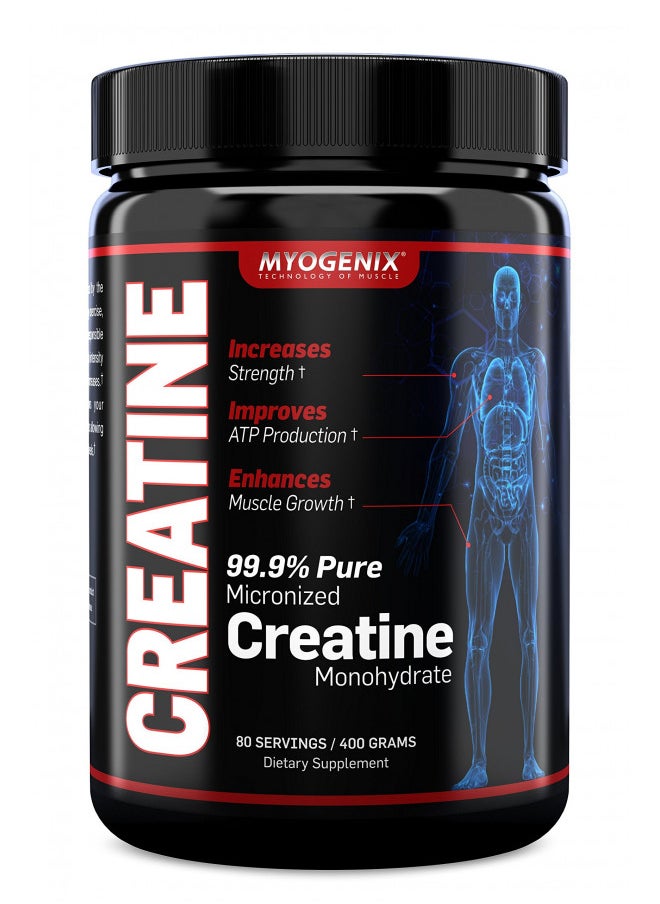 Myogenix Creatine Monohydrate for Muscle Growth Creatine Monohydrate Powder, Nutritional Supplement to Increase Strength, Improves ATP Production, Pure Creatine Powder (80 Servings/400G)