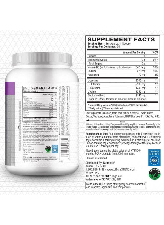 XTEND Original BCAA Powder 7g BCAA and 2.5g L-Glutamine, Sugar Free Post Workout Muscle Recovery Drink with Amino Acids for Men & Women, 90 Servings