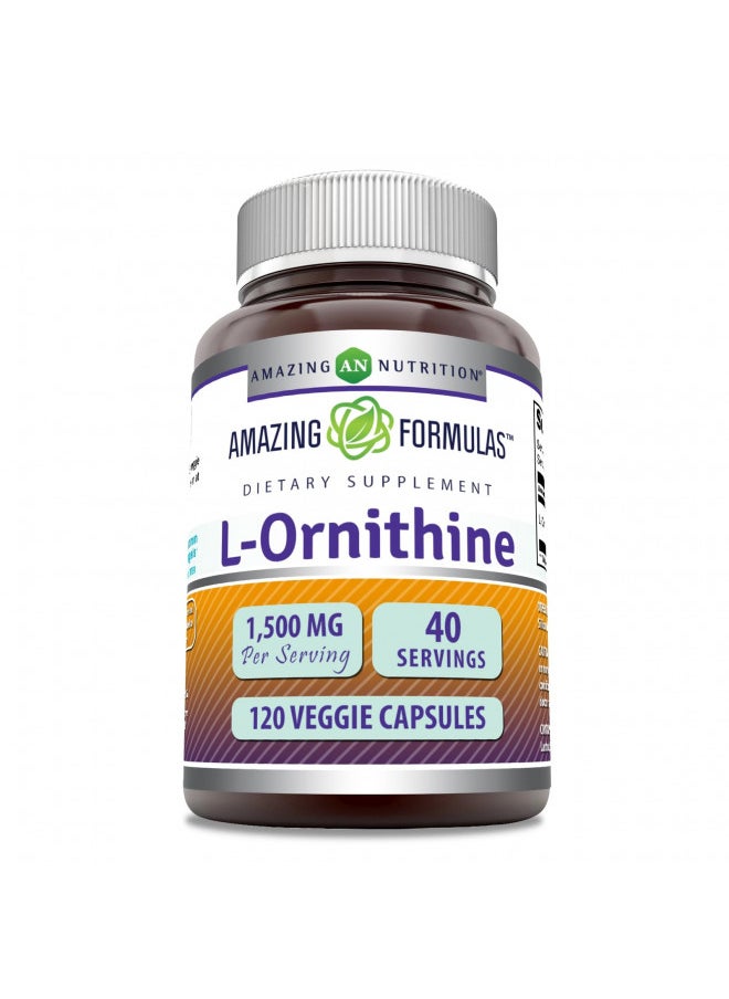 Amazing Formulas L-Ornithine 1500 Mg Per Serving Veggie Capsules Supplement | Non-GMO | Gluten Free | Made in USA (120 Count)