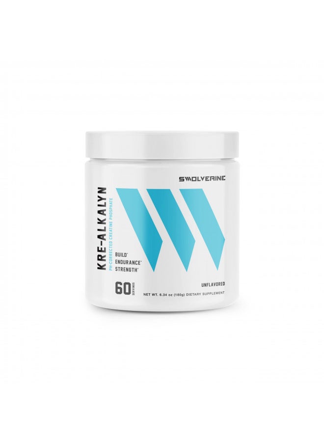 Swolverine Kre-Alkalyn | pH Correct Creatine Monohydrate, Build Strength, Gain Muscle, Power Performance, Enhance Endurance, Unflavored, (60 Servings)