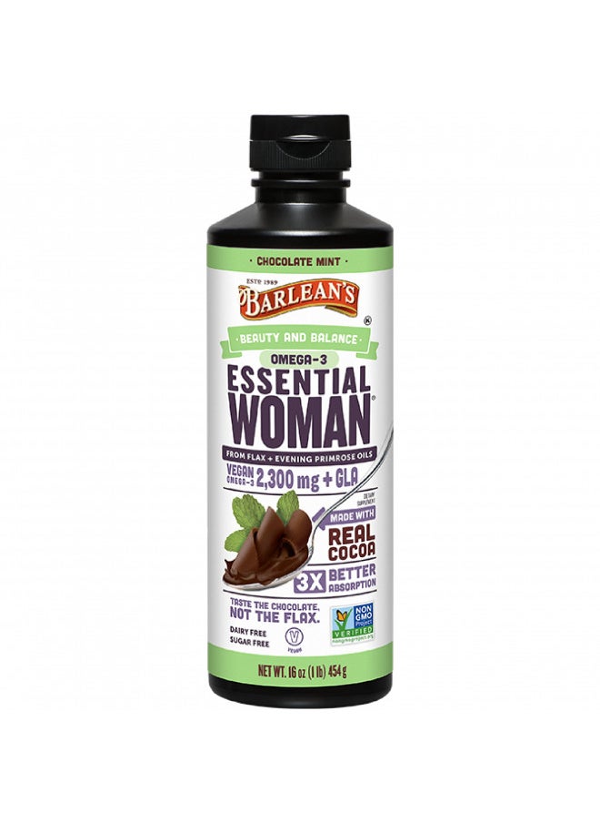 Barlean's Essential Woman Chocolate Mint Liquid Supplement from Flaxseed, Evening Primrose Oil & Soy Isoflavones, Omega 3 6 9 and GLA, Hormonal Balance & Healthy Hair and Skin, 16 oz