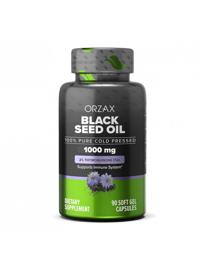 ORZAX Black Seed Oil Capsules, 90 Days Supply, 2% Thymoquinone, Non-GMO, Gluten Free, Cold Pressed Black Cumin Pills, Nigella Sativa