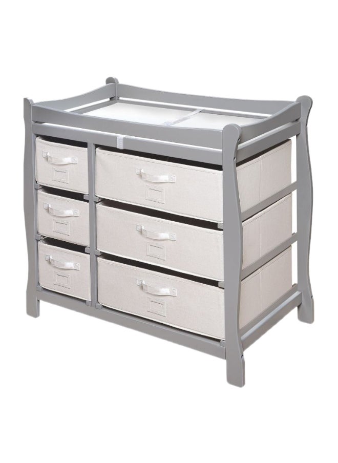 Sleigh Style Baby Changing Table With 6 Storage Drawers And Pad - Grey