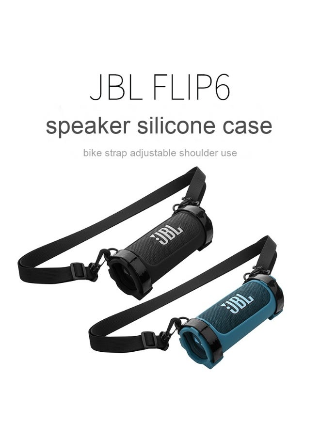 Silicone case for JBL Flip 6 Bluetooth portable speaker, with additional jacket and band（Black ）