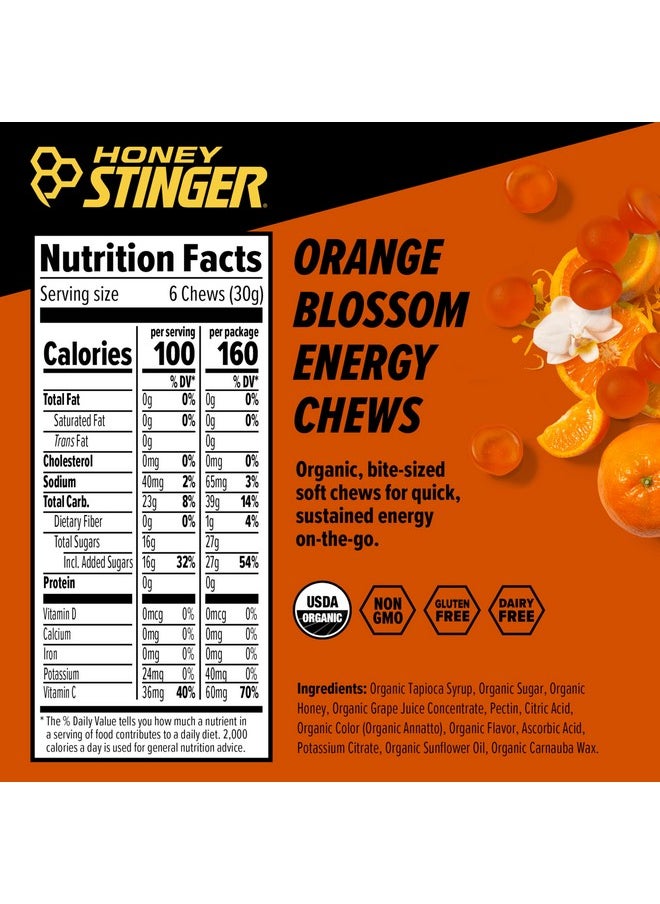 Organic Orange Blossom Energy Chew Gluten Free & Caffeine Free For Exercise Running And Performance Sports Nutrition For Home & Gym Pre And Mid Workout 12 Pack 21.6 Ounce