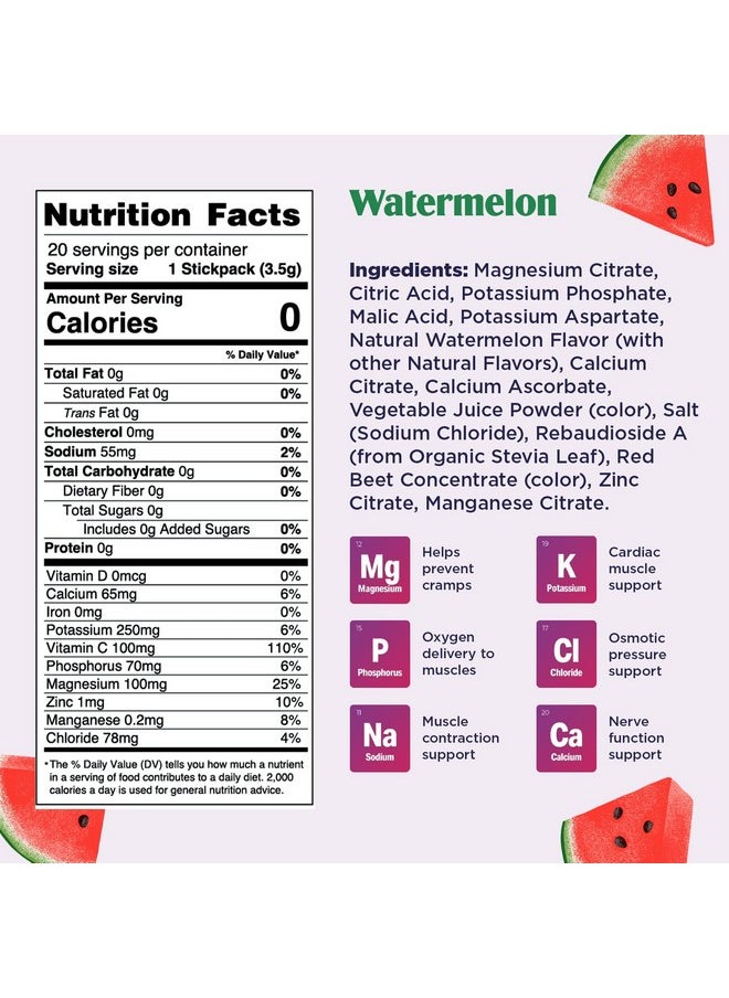 Hydration Electrolyte Packets 20 Count Keto & Sugar Free On The Go Convenience Feel Replenished Revitalized Nongmo & Vegan Electrolyte Drink Mix Watermelon