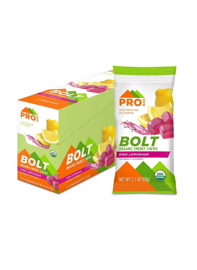 Bolt Organic Energy Chews Pink Lemonade Nongmo Glutenfree Usda Certified Organic Healthy Natural Energy Fast Fuel Gummies With Vitamins B & C (12 Count)