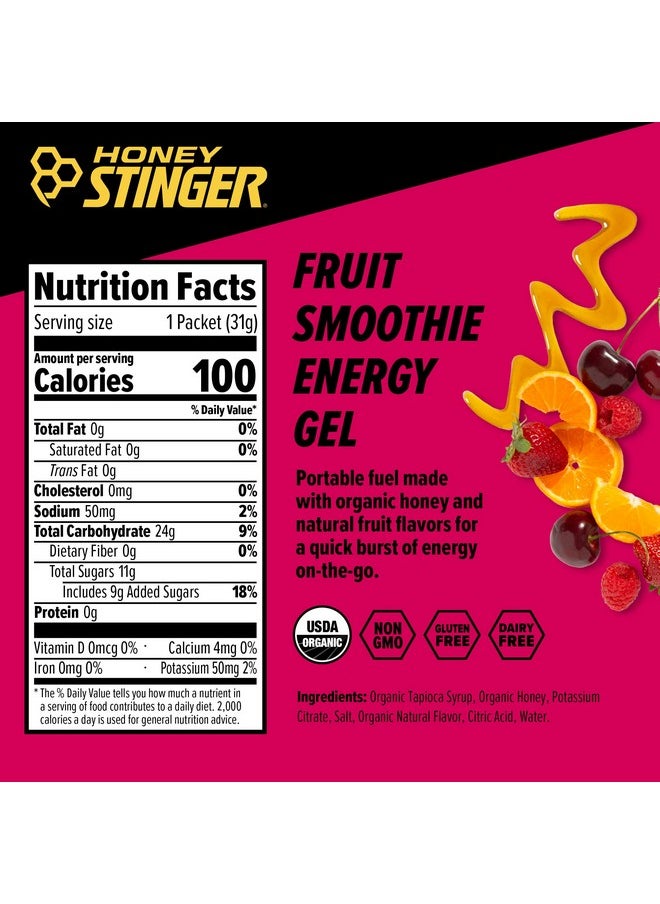 Organic Fruit Smoothie Energy Gel Gluten Free & Caffeine Free For Exercise Running And Performance Sports Nutrition For Home & Gym Pre And Mid Workout 24 Pack 26.4 Ounce