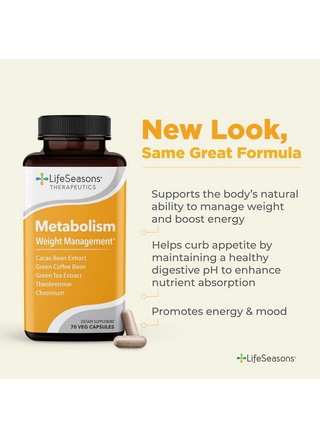 Metabolism Weight Control Support & Energy Boosting Supplement Natural Appetite Suppressant Curbs Cravings Green Tea Coffee Bean Chromium Cacao & Theobromine 70 Capsules