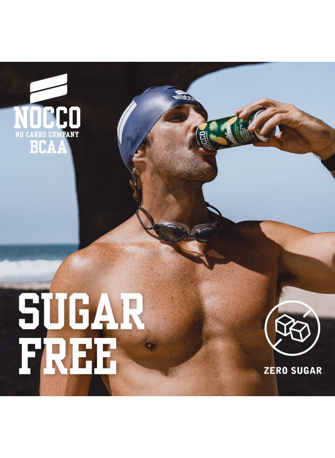 NOCCO BCAA Drink Caribbean Pineapple Caffeine Free - 12 Fl Oz (Pack of 12) - 0mg of Caffeine, 5000mg of BCAAs - Sugar Free & Carbonated Drink - Vitamin B6, B12, & Biotin - Grab & Go Performance Drink