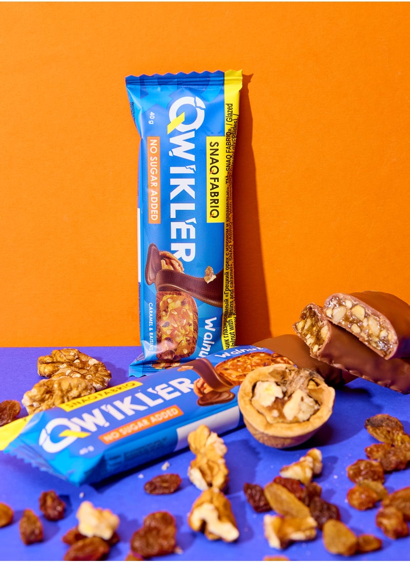 Qwikler Bar Walnut with Caramel and Raisins No Sugar Added 12x40g