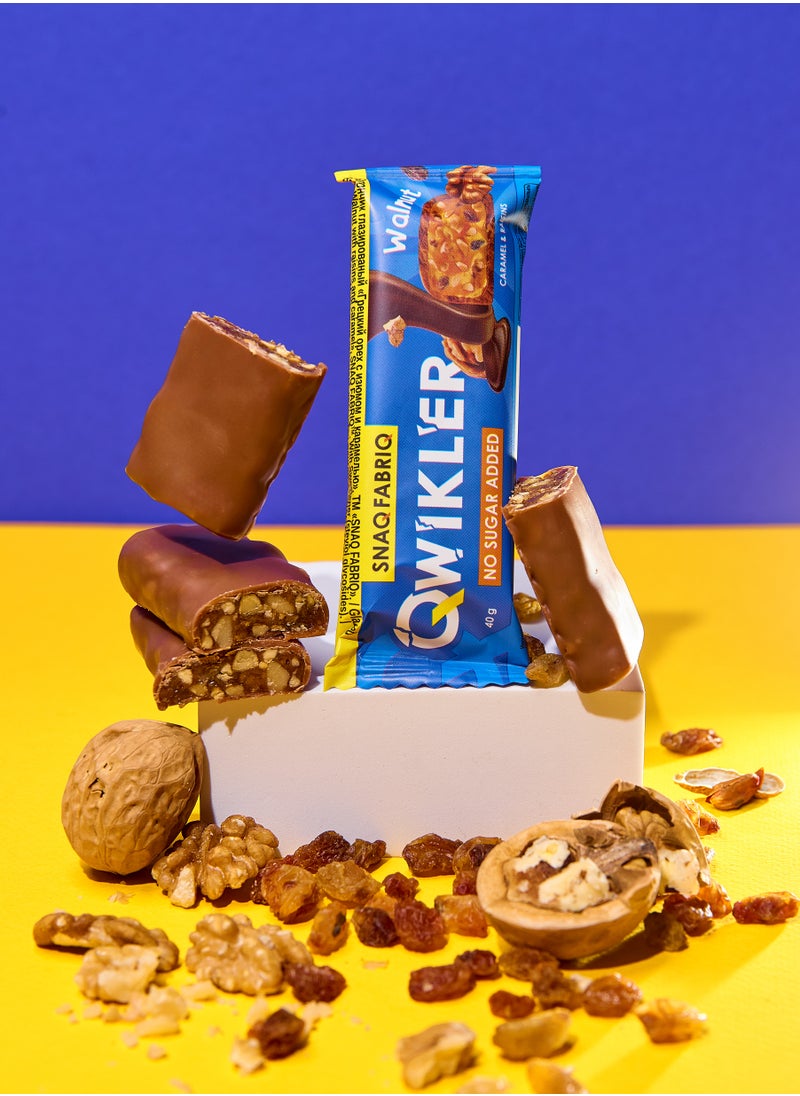 Qwikler Bar Walnut with Caramel and Raisins No Sugar Added 12x40g