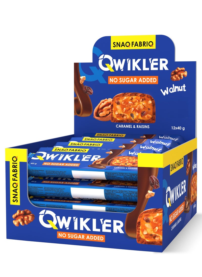 Qwikler Bar Walnut with Caramel and Raisins No Sugar Added 12x40g