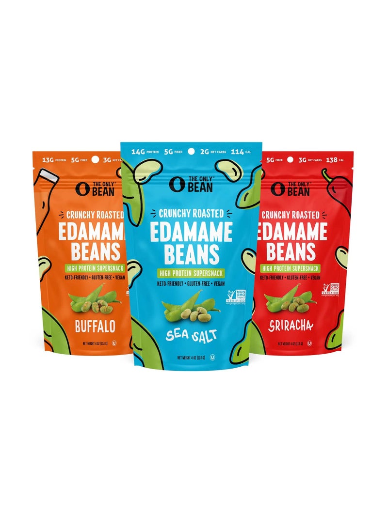 Crunchy Dry Roasted Edamame Beans (Variety Pack), Low Carb Keto Healthy Snacks For Adults and Kids, Low Calorie Snack, Fiber Protein Snacks, Diabetic Snacks, 4 oz (3 Pack)