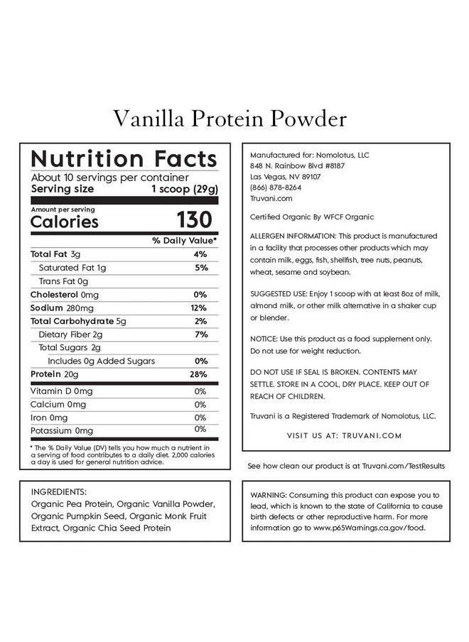 Organic Vegan Protein Powder Vanilla 20G Of Plant Based Protein Pea Protein For Women And Men Non Gmo Gluten Free Dairy Free (10 Servings)