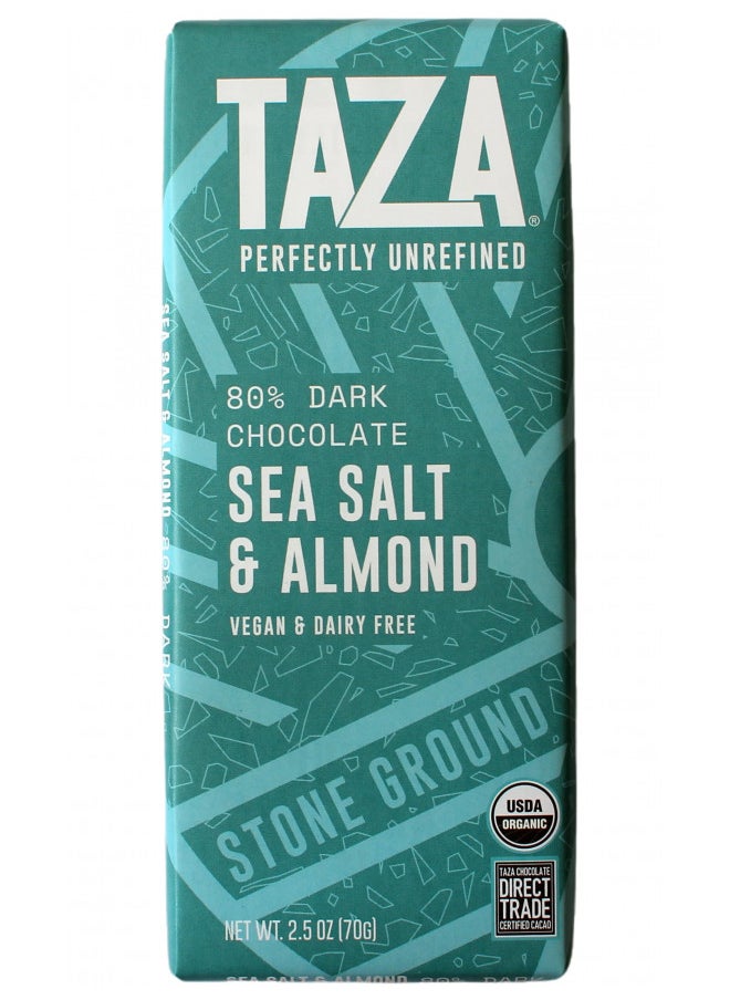 Organic Amaze Bar 80% Stone Ground, Sea Salt & Almond, 2.5 Ounce (1 Count), Vegan