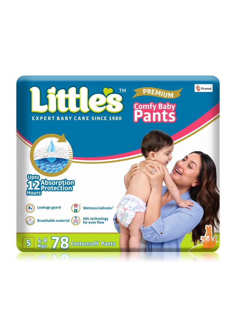 Little's Baby Diapers S Size (Small) Pants Style | 4-8 kg | 78 Count - Pack of 1 | Super Jumbo Baby Diaper with Leakage Guard, Wetness Indicator & 12 Hours Absorption