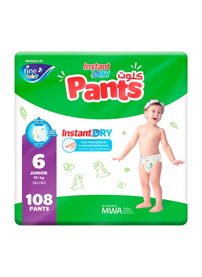 Baby Instant Dry Pants Size 6 Junior 15kg 108 Diapers