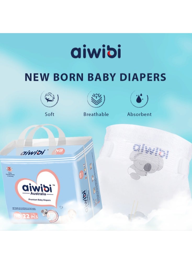 Aiwibi New Born Premium Diapers (2-5kg) 22's pack of 3