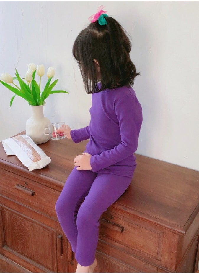 Children's solid color thermal underwear sets Soft tops and bottoms Children's soft sleepwear sets