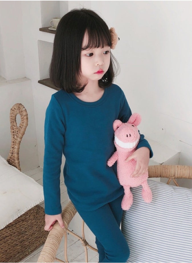 Children's solid color thermal underwear sets Soft tops and bottoms Children's soft sleepwear sets