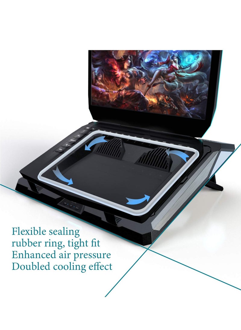 IETS GT300 Double Blower Laptop Cooling Pad for 14-17 Inch Gaming Laptop, Cooler Pad with Dust Filter, Flexible Rubber Ring, Colorful Lights,Adjustable Mount Stand,Third Gear Speed