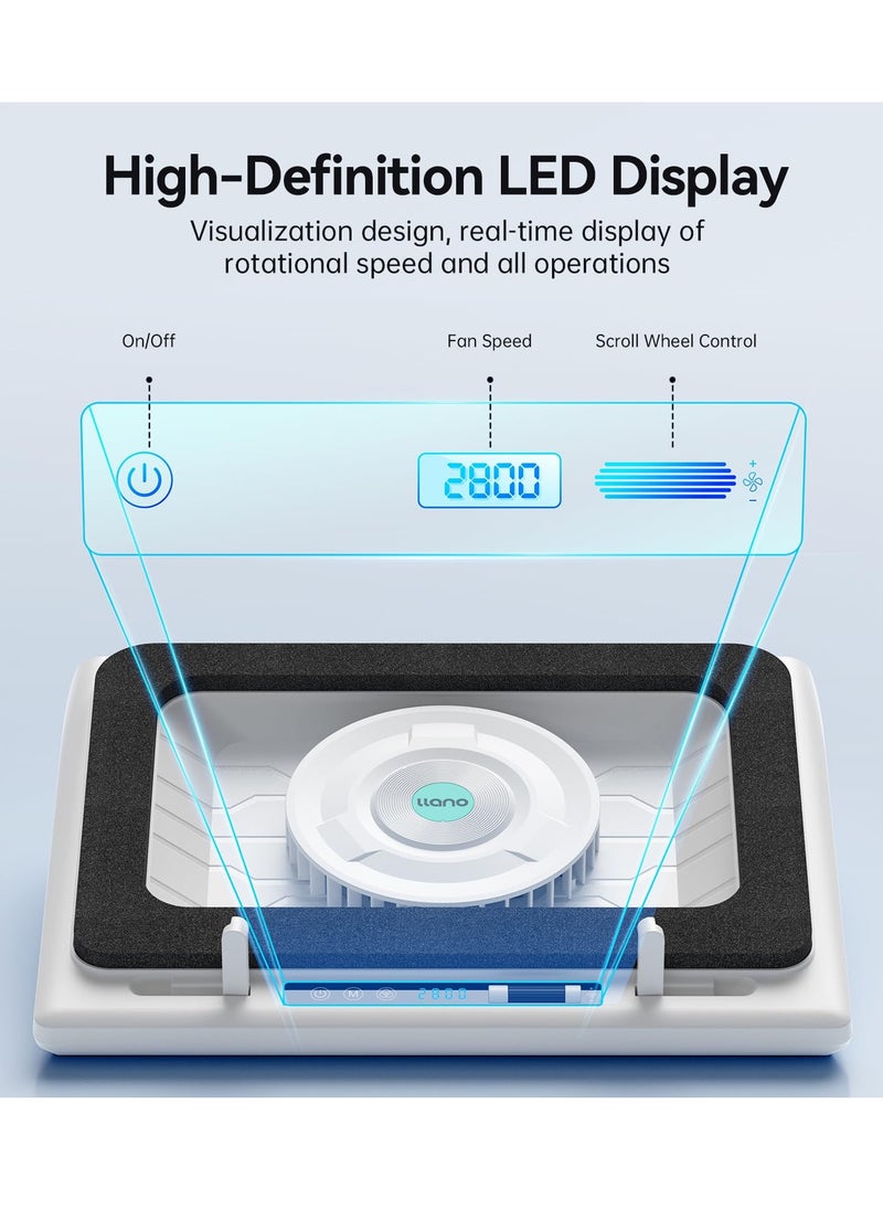 llano Laptop Cooling Pad, Gaming Laptop Cooler with Powerful Turbo Cooling Fan(5.5inch Diameter), Infinitely Variable Speed, Touch Control, Sealed Foam for Fast Cooling Laptop 15.6-21in (White)