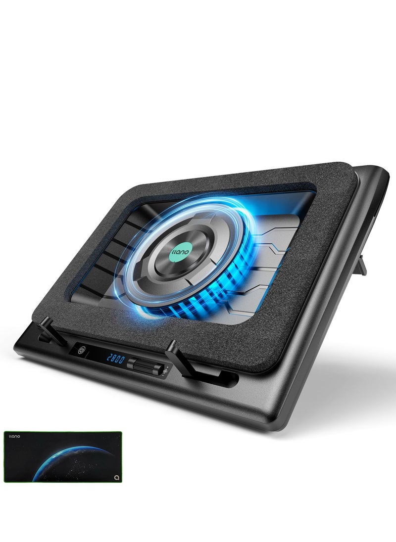 llano Gaming Laptop Cooler, Laptop Cooling Pad Stand with 5.5inch External Cooling Fan, Fast Cooling Computer Laptop 15.6-21in, Adjustable Speed, Touch Control, 3-Port USB A, A Mouse Pad Included