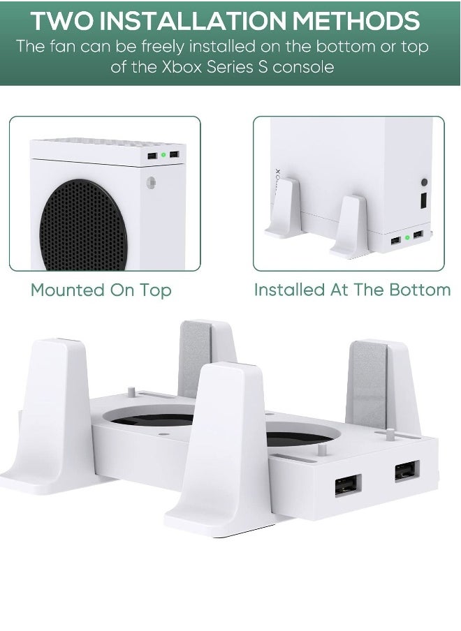 Cooling Fan Mount for Xbox Series S Consoles, Dual High-Speed Fans and Dock Attachment, Two Mounting Options For Fans, Three Adjustable Speeds, Additional USB Ports